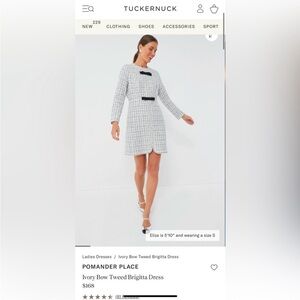 Tuckernuck Ivory Bow Tweed Brigitta Dress